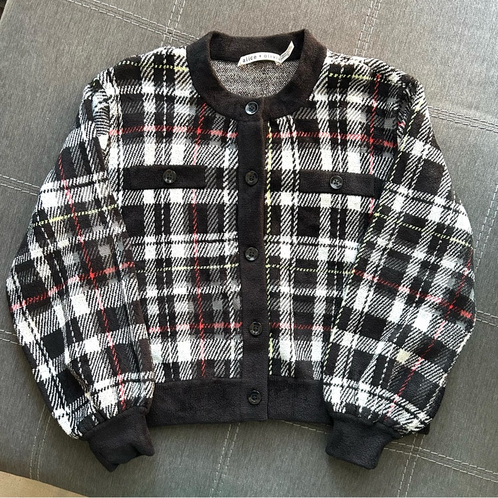 Alice + Olivia Plaid Button-Up Cardigan
